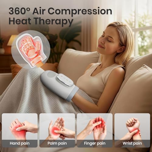 Cordless Hand Massager with Heat and Compression, Electric Hand Massager for Arthritis and Carpal Tunnel Relief, 3 Modes 3 Heat Levels 5 Compression Settings Hand Massage, Ideal Gifts for Women/Men