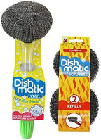 Easy Do Dish Matic Fillable Dish Wand Brush with Handle for Dishwashing | Soap Dispensing Steel Scrubber for Utensils | Fillable and Refillable Dishwashing Tool with Stainless Steel Scrub Refill