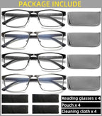 4-Pack Mens Reading Glasses Blue Light Blocking,Spring Hinge Stylish Metal Full Frame Readers for Men Anti Glare Filter Eyeglasses +2.50