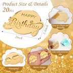 20 Pcs Mirror Acrylic Happy Birthday Cupcake Toppers Gold Happy Birthday Cake Topper Engraved Cake Picks for DIY Birthday Gift Flower Bouquet Pastries Desserts Decor