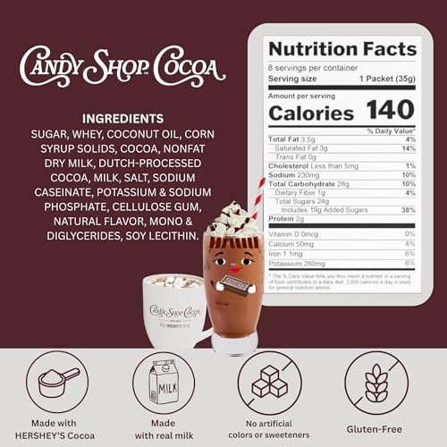 Candy Shop Cocoa HERSHEY'S Milk Chocolate Cocoa Mix, Hot Chocolate, Make Hot or Iced Cocoa, Made With Real Milk, Gluten Free, 1.25 oz packet (24 count)