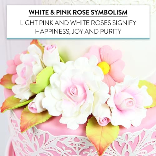 Global Sugar Art Ruffled Roses & Blossoms Sugar Cake Flowers Set, Pink, 9 Count with leaves by Chef Alan Tetreault