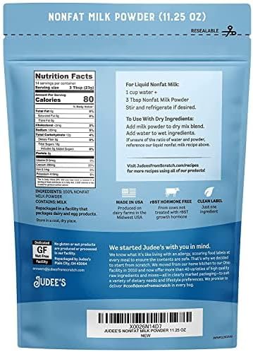 Judee's Gluten Free Non-Fat Dry Milk Powder - Versatile Baking & Cooking Powdered Milk - High-Protein, Calcium-Rich, Gluten-Free - 11.25 Oz
