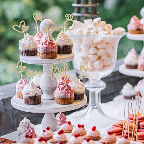 35 PCS Glitter Diamond Ring Bride to be Love Cupcake Topper Champagne Cake Picks Decorations for Bridal Shower Wedding Engagement Party Supplies, Light Gold