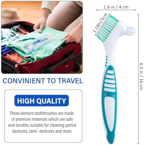 Mimorou 12 Pcs Denture Brush for False Teeth Double Sided Denture Toothbrushe with Soft Bristle, Ergonomic Anti Slip Handle Teeth Cleaner Brush for Adult(Blue, Green, Purple, Orange,Non Slip Grip)