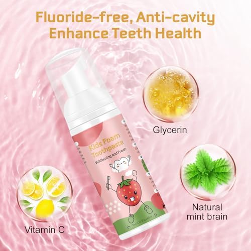 Foam Toothpaste Kids, Kids Foam Toothpaste, Toddler Toothpaste with Low Fluoride for U Shaped Toothbrush, Children Oral Cleaning for Ages 3 Plus (2PCS, Watermelon+Blueberry)