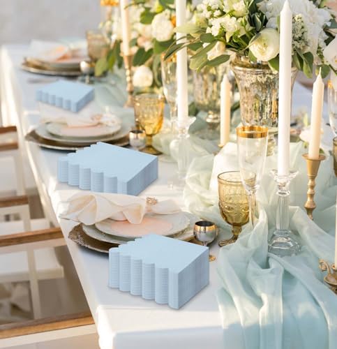 HEIPINIUYE 50 Pieces 3-ply Light Blue Napkin Disposable Scalloped Cocktail Napkins Beverage Napkins Dessert Napkins Paper Napkins for Wedding Birthday Party Paper Dinner Napkins