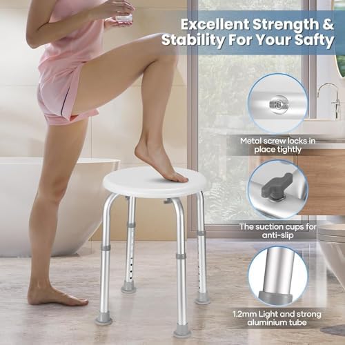 Careboda Adjustable Bath Chair for Inside Shower, Shower Stool with Upgraded Aluminium, Tool-Free Assembly, 8 Adjustable Heights for Seniors, Elderly, Pregnant, Handicap & Disabled Gray