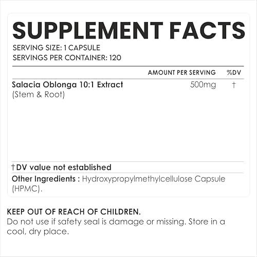 AMALTH Salacia Oblonga Capsules 500 mg | Salacia Oblonga Extract Supplement | Herbal Extract Formula | Plant Based Supplement | Natural Botanical Capsules | Non-GMO | 120 Veg Capsules