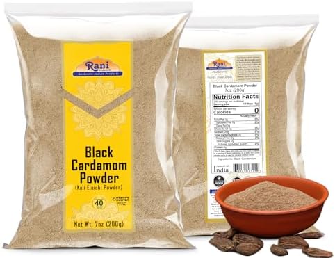 Rani Black Cardamom Powder (Kali Elachi) Indian Spice 7oz (200g) ~ All Natural | Vegan | Gluten Friendly | NON-GMO | Kosher | Indian Origin | Smokey, Tsaoko, Cao Guo, Bach Dan Khau, Badi