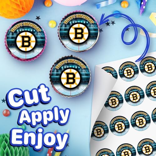 30 x Edible Cupcake Toppers – Boston Hockey Team Themed Collection of Edible Cake Decorations | Uncut Edible on Wafer Sheet