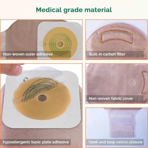21 PCS Colostomy Bags Two Piece Ostomy Bag Ostomy Supplies Drainable Pouches with Closure for Ileostomy Colostomy Urostomy Stoma Care Cut to Fit (15 PCS Bags+6 PCS Barrier)