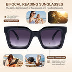 Bifocal Reading Sunglasses for Women Spring Hinge Outdoor Readers Glasses UV400 Protection, Glossy Black, 3.0