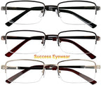 Success Eyewear Reading Glasses Set of 3 Half Rim Metal Glasses for Reading Quality Spring Hinge Readers Men and Women