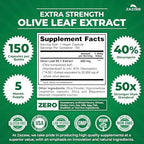 Zazzee Extra Strength Olive Leaf 50:1 Extract, 40% Oleuropein, 150 Vegan Capsules, 5 Month Supply, Olea Europaea, Mediterranean Source, Potent Antioxidant & Immune Support, Non-GMO, Made in the USA