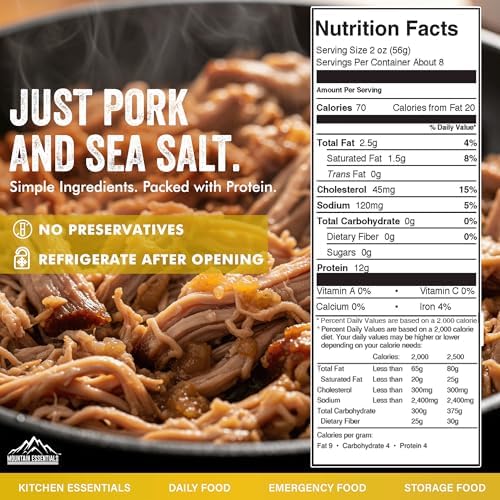 MOUNTAIN ESSENTIALS Canned Pork 14.5 oz – Fully Cooked, Ready to Eat – Pantry Staple Meat for Everyday Meals, Premium Emergency Survival, Bulk Food Storage, Camping, Hiking & Quick Meals – 5-Year Shelf Life – Made in USA – Gluten Free, No Carbs Pack of 1