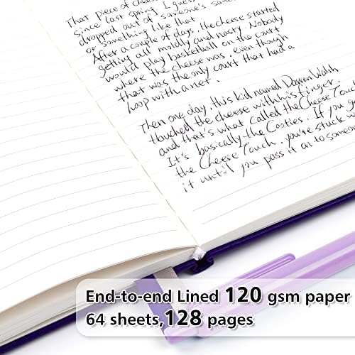 feela 5 Pack Journal Notebook Bulk for School, Hardcover Business Notebooks Classic Ruled Lined Journals with Pen Holder for Work Note Taking, with 5 Black Pens, 120 GSM, 5.1”x8.3”, A5, Purple
