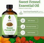 SVA Sweet Fennel Essential Oil – 4 Fl Oz – 100% Natural Fennel Oil - for Diffuser, Hair Care, Face, Skin Care, Aromatherapy, Scalp and Body Massage, Soap and Candle Making – with Dropper