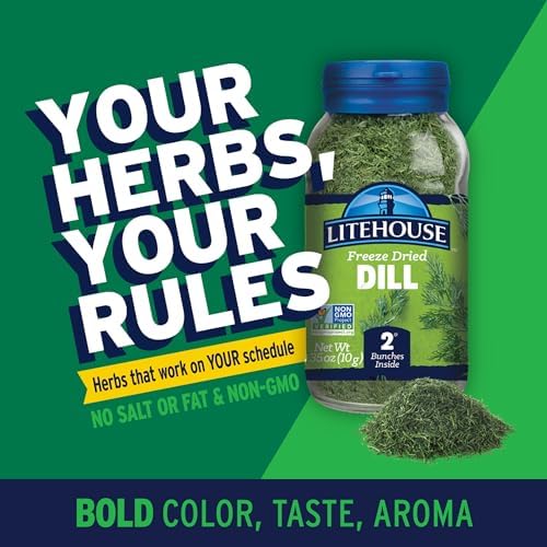 Litehouse Freeze Dried Dill - Substitute for Fresh Dill, Jar Equal to 2 Dill Fresh Bunches, Organic, Dill Weed Seasoning, Non-GMO, Gluten-Free - 0.35 Ounce