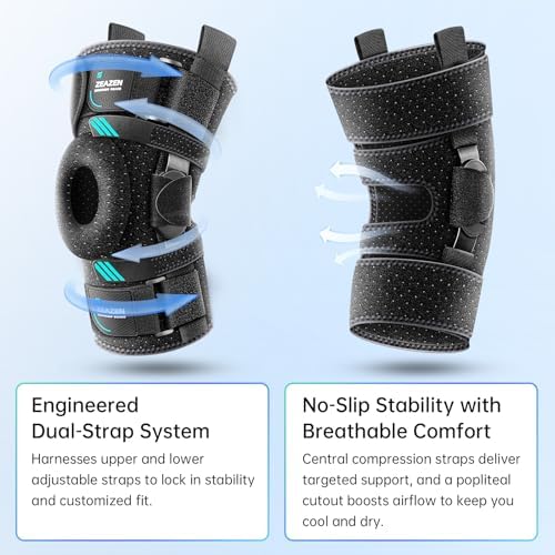 Hinged Knee Brace with Dual Hinges & Patella Compression Pads – Strong Knee Support for ACL, MCL, Meniscus, Joint Stability – Adjustable Open Patella Design for Men and Women, Plus Size Fit (Large)