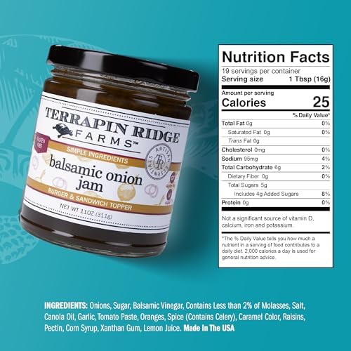 Terrapin Ridge Farms Balsamic Onion Jam, Rich Caramelized Flavor, Vegan & Gluten Free – 11 oz Jar