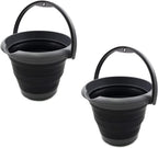 SAMMART Set of 2-5L (1.32Gallon) Collapsible Fishing Bucke - Foldable Round Tub - Portable Plastic Water Pail - Space Saving Outdoor Waterpot(2, Grey/Black)