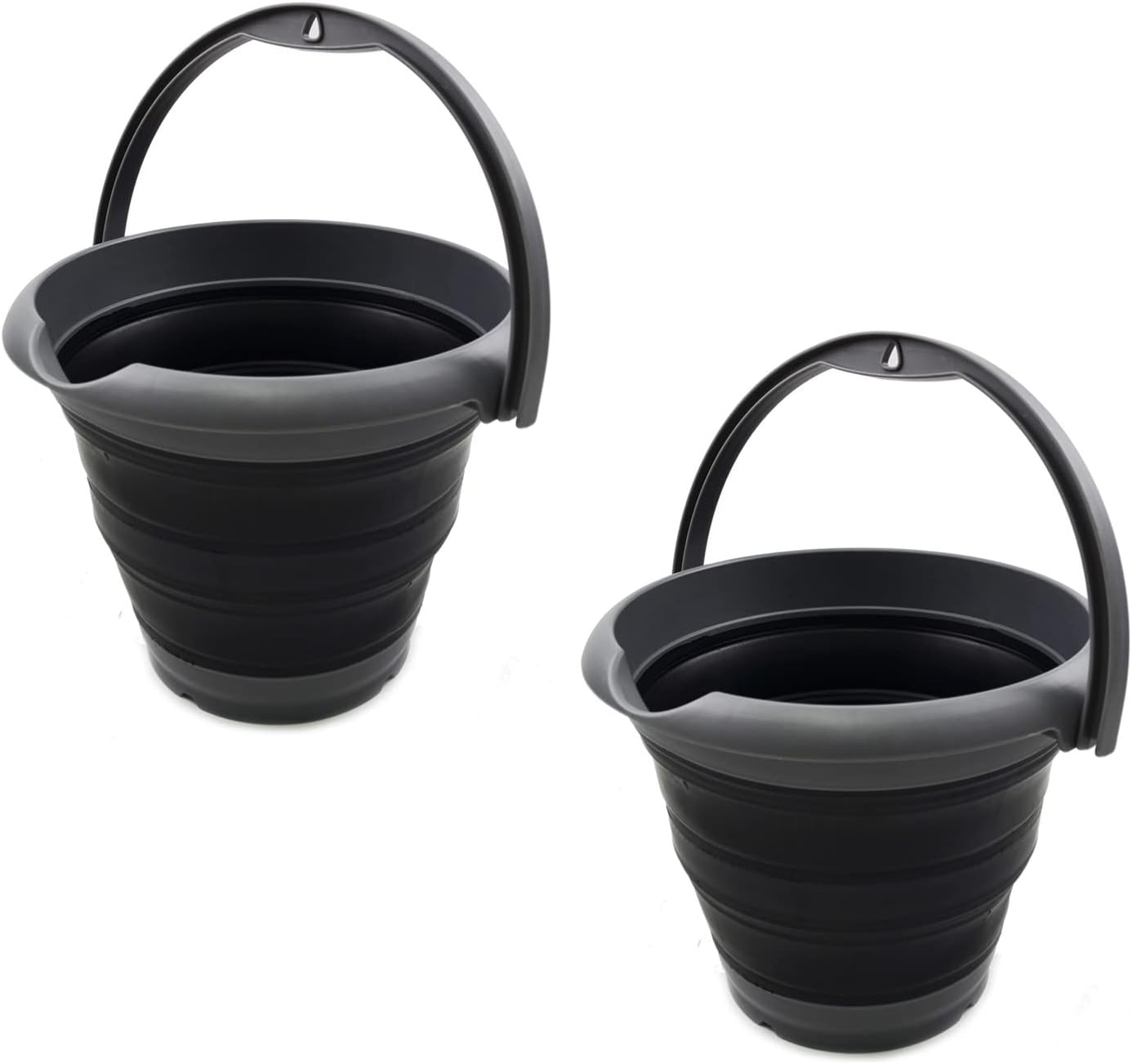 SAMMART Set of 2-5L (1.32Gallon) Collapsible Fishing Bucke - Foldable Round Tub - Portable Plastic Water Pail - Space Saving Outdoor Waterpot(2, Grey/Black)