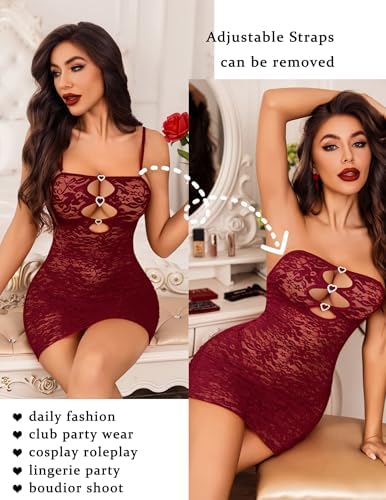 Avidlove Women Lace Lingerie Dress Cutout Bodycon Chemise Removable Adjustable Strap Exotic Boudoir Outfits