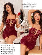 Avidlove Women Lace Lingerie Dress Cutout Bodycon Chemise Removable Adjustable Strap Exotic Boudoir Outfits