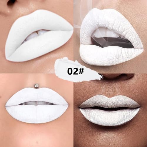 White Cream Matte Lipstick Stick 02#, Longwear Full Coverage Velvet Lip Color for Women, Waterproof Multi-Use Lip & Cheek Makeup Stick for Halloween & Party Makeup, Lápiz labial mate en crema blanco