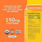 Yerba Madre Organic Yerba Mate, Awakening Orange, 150mg Natural Caffeine, Energy Drink Alternative, No Jitters or Crash, 15.5 Oz Cans (Pack of 12)