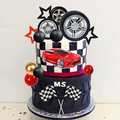 27 PCS Racing Wheel Cake Topper Tyre Cake Decorations for Racing Theme Race Car Birthday Supplies (01)