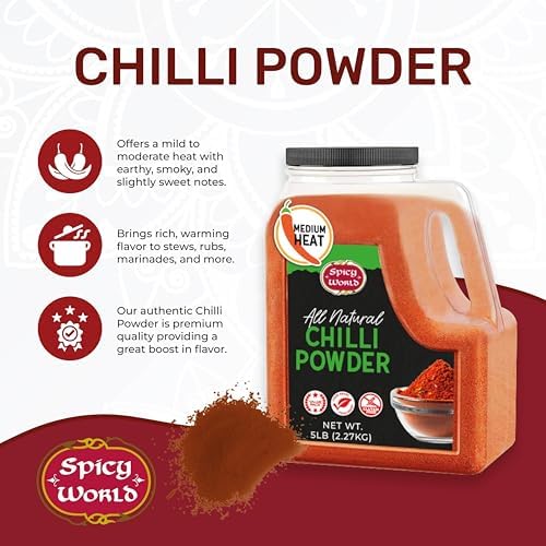 Red Chilli Powder 5 LB Bulk Jar - Medium Heat - All Natural from Ground Chilli, No Color, No Salt, 100% Natural by Spicy World