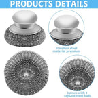 Stainless Steel Wool Scrubber with 2 Replacement Pads - Clean Metal Pans, Pots, Grills & More
