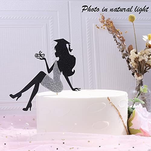 1 PCS High Heel Girl Graduation Cake Topper with Glitter Grad Cap Diploma 2026 Graduation Cake Pick 2026 Senior Graduation Cake Decorations for 2026 Girl Graduation Theme Party Supplies Silver