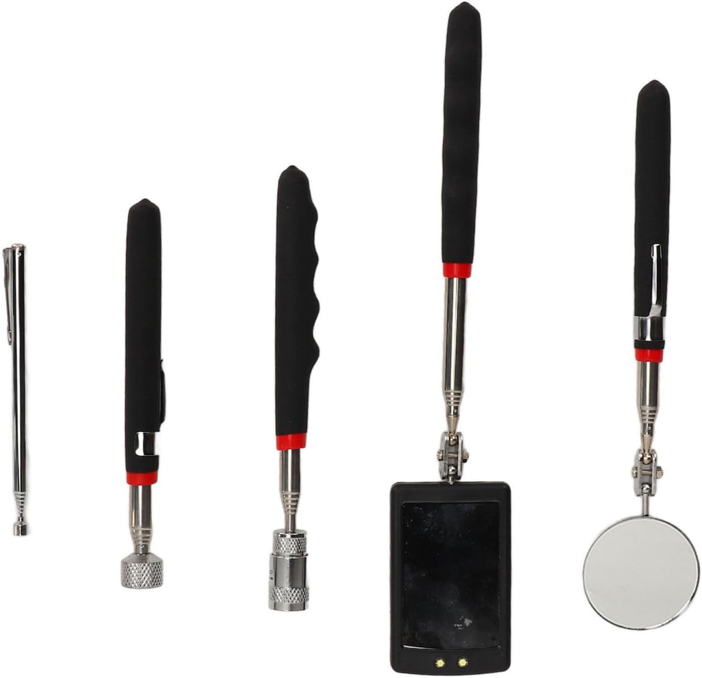 Acouto Telescopic Magnetic Grabber Tool Set with LED & Round Inspection Mirrors, 15lb 8lb .5lb Rods for Vehicle Repair & Maintenance