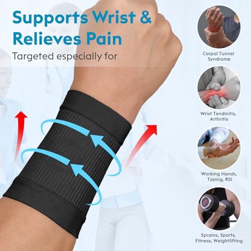 KEKING® Compression Wrist Sleeves for Women Men, 1 Pair, Premium Wrist Support Bands for Carpal Tunnel, Improve Circulation & Recovery, Tendonitis, Tennis, Sports - Wrist Brace Wrist Wraps, Black S