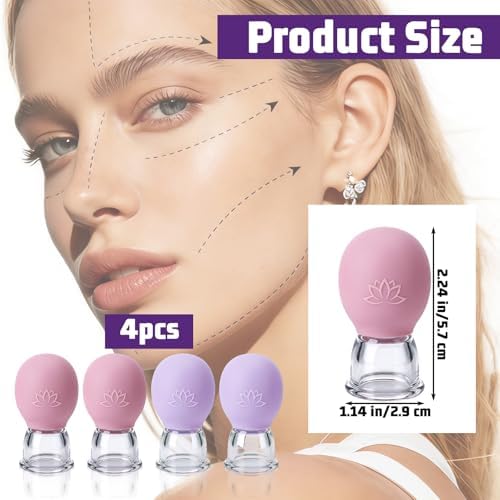 4 Pcs Facial Cupping Therapy Set, Silicone Face Cupping Kit for Massage, Anti Cellulite Cup Massage Tool Vacuum Suction Cup for Eye Face Vacuum Massager