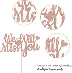 1 Pack We Will Miss You Cake Topper Glitter Red Love Heart Good Luck Cake Pick Retirement Theme Going Away Party Cake Decorations Rose Gold