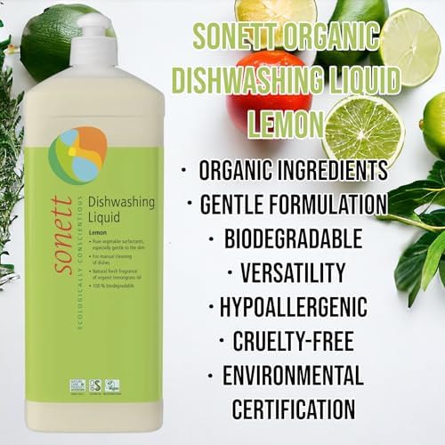 Sonett Organic Dishwashing Liquid Organic 100% Biodegradable Lemon, 34 Fl.Oz (1 Count)