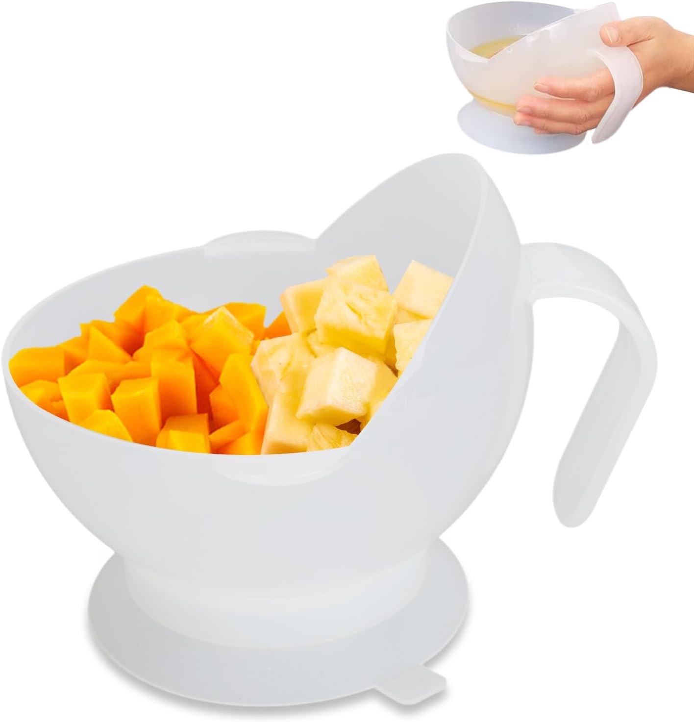 Spill Proof Scoop Bowl, Self Feeding Adaptive Bowl Adaptive Eating Utensils with Handle and Suction Base for Adults Elderly Disabled, Parkinson’s, Dementia (1PCS)