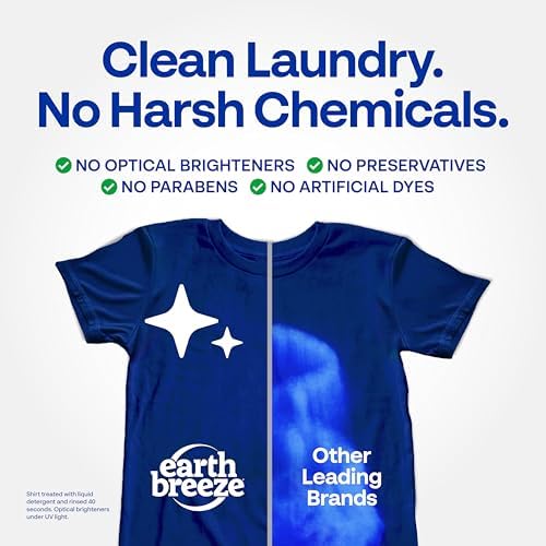 Earth Breeze Laundry Detergent Sheets Fresh Scent - 60 Loads Eco Liquidless Soap - Travel-Friendly for Hot & Cold Cycles, Tackles Tough Stains & Odors - Gentle on Skin, 30 Ct