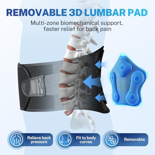 Back Brace for Women Men, Reinforced 3D Lumbar Support Pad, 4 Carbon Fiber Splints, Ultra-thin Air Mesh, Wear for Under Clothes, for Lower Back Pain Relief, Sciatica, Posture, Lifting, Size L