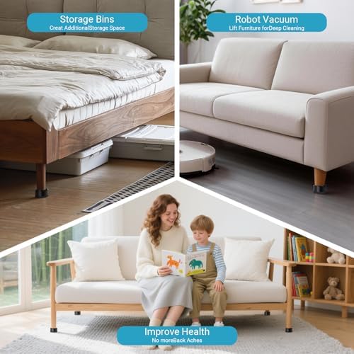 2" Heavy Duty Furniture Risers Set of 4, Round Stackable Bed Raisers Blocks with Non Slip TPU Base, Adjustable Furniture Support Pads for Sofa, Desk, Chair, Table, Couch, Cabinet