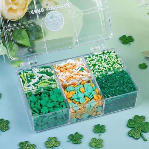 St Patricks Day Sprinkles - 6.53oz Green Shamrock Sprinkles for Cake Decorating, Assorted with Jimmies, Nonpareils, Confetti, Edible Sugar Candy for Baking, Cupcake, Cookie, Ice Cream Toppings