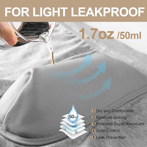 Battewa Cotton Incontinence Underwear for Men Light Protective Boxer Brief Leak Proof Underwear for Bladder Leakage 50ml