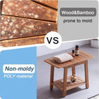 HDPS Shower Bench Seat, Waterproof Poly Lumber Shower Stool, Bathroom Chair with Adjustable Feet, Non-Slip, No Maintenance, Brown