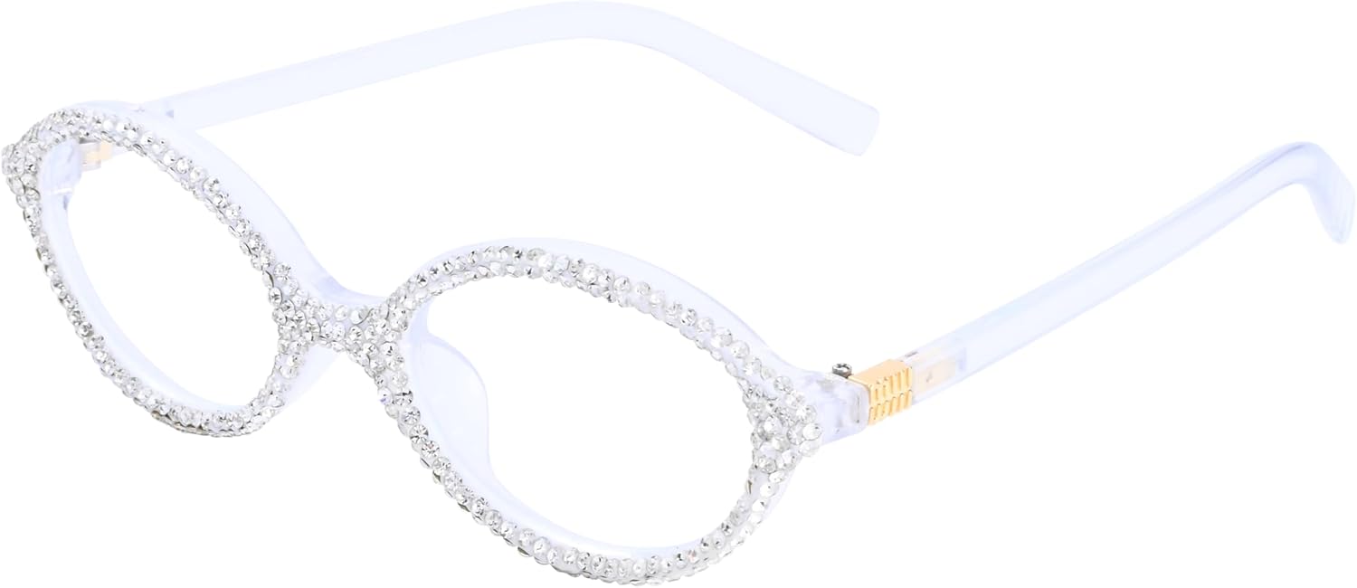 ICARA Fashion Rhinestone bling Reading Glasses for Women Retro Oval Reader Trendy Diamond Party Magnifying Glasses