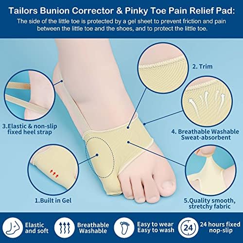 Tailors Bunion Corrector 1Pair Bunionette Sleeves Built-in Gel Pads Silicone Cover Guard with Non-Slip Strap to Relief Bunion Pinky Toe Pain, Straighten Bunionette,Overlapping Toe (Large)
