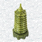 Green Natural Jade Nine-Storey Wenchang Tower Pagoda Statue Fengshui Handmade Figure Hand Carved Collection Arts Home Decor Ornaments